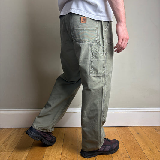 Vintage Carhartt Green Double Knee Workwear Carpenter Baggy Trousers - 36S