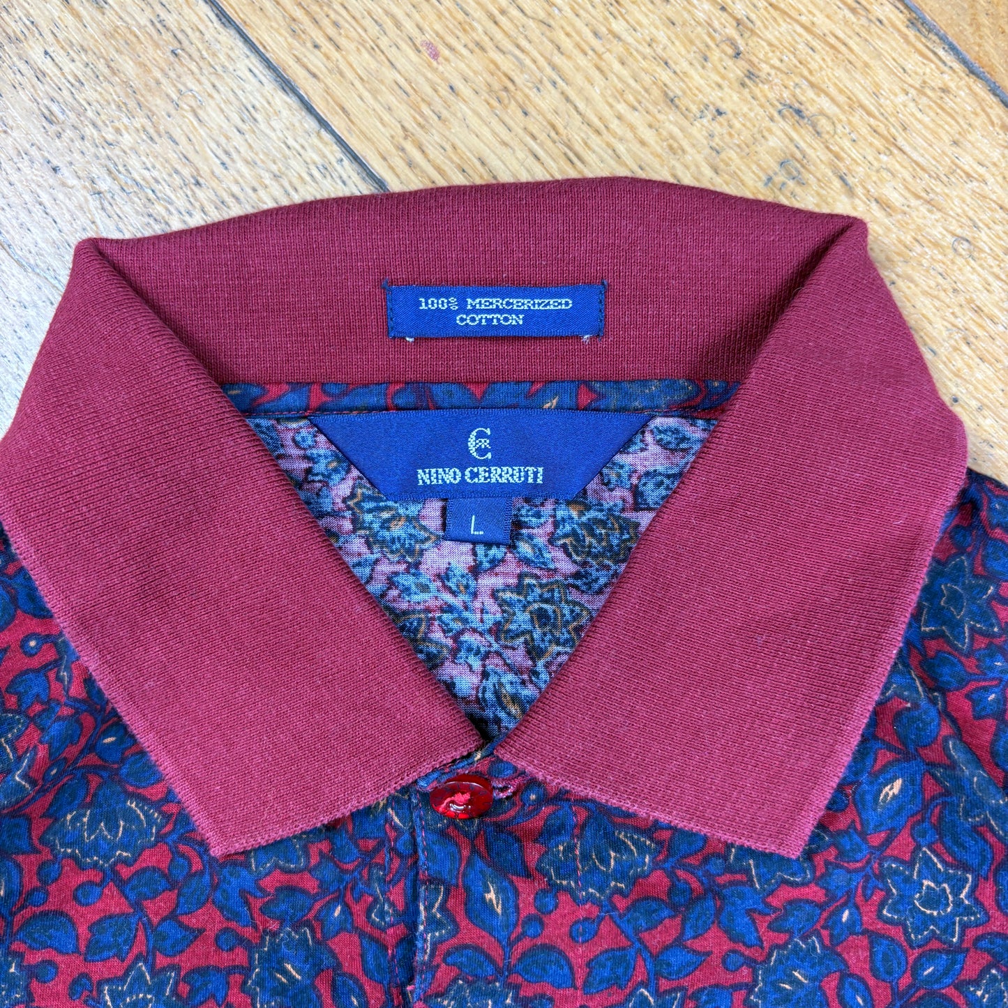 Vintage Nino Cerruti Italian Paisley Floral Purple Red Polo Shirt - L