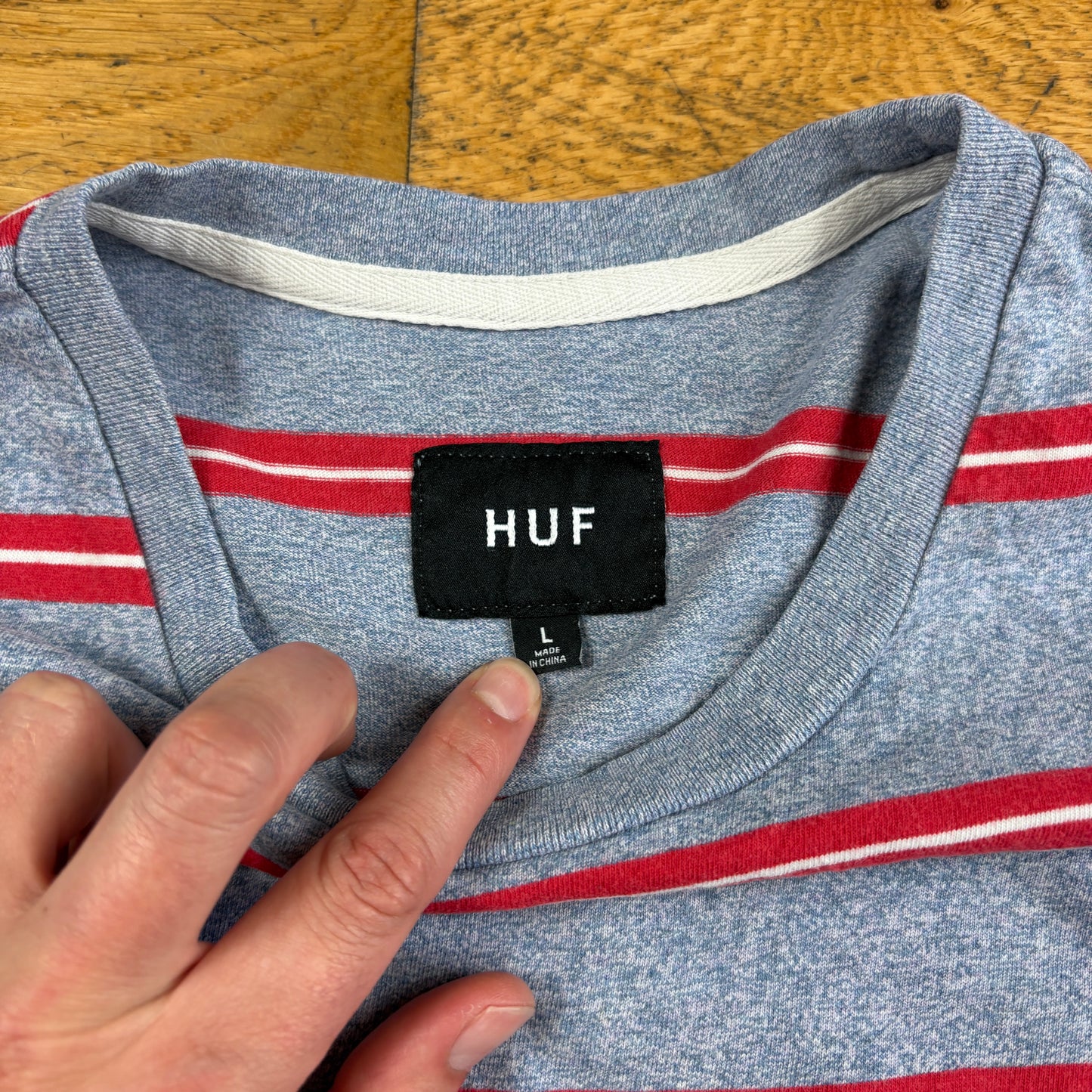 Vintage HUF Grey Skate Stripe T-Shirt - S