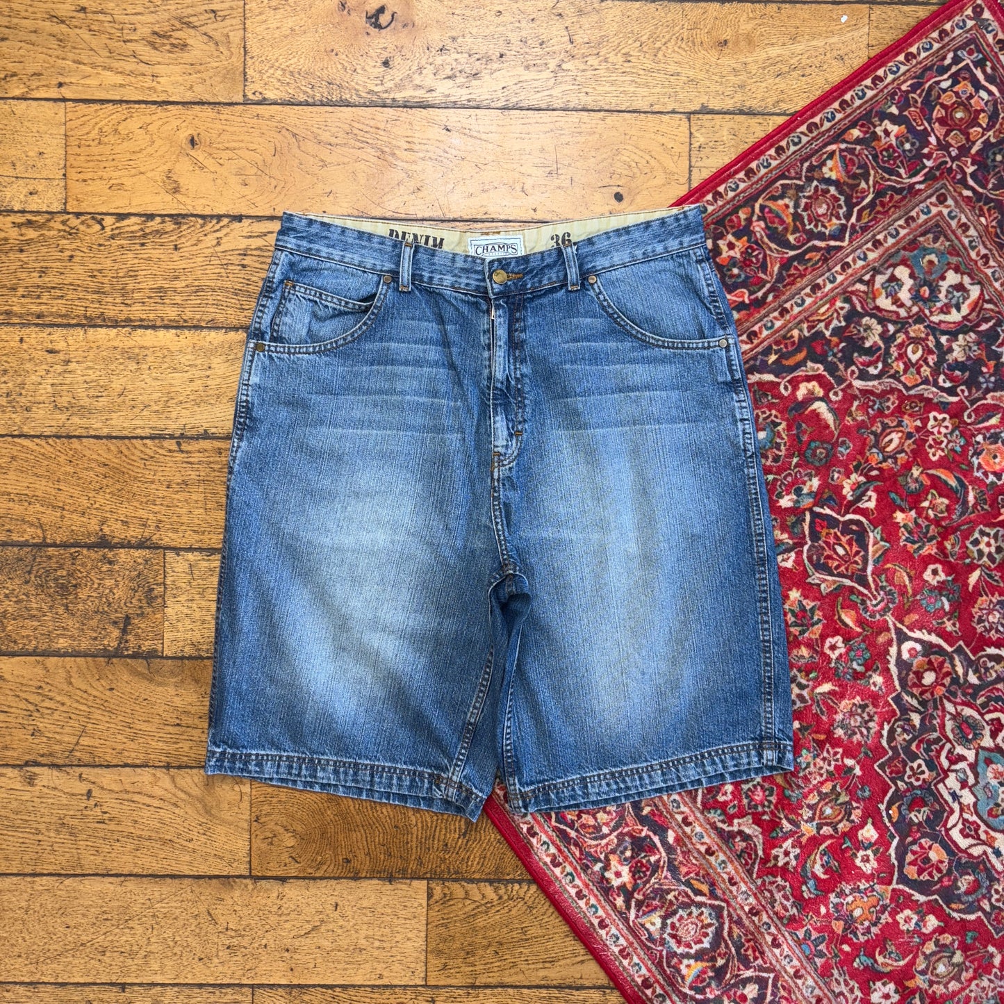 Vintage Embroidered Hip Hop Baggy Blue Shorts Jorts - 38