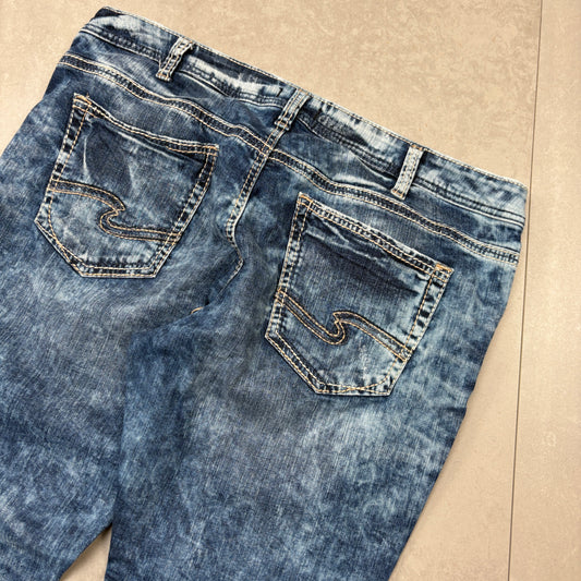 Vintage Silver Embroidered Skinny Hip Hop Jeans - 40