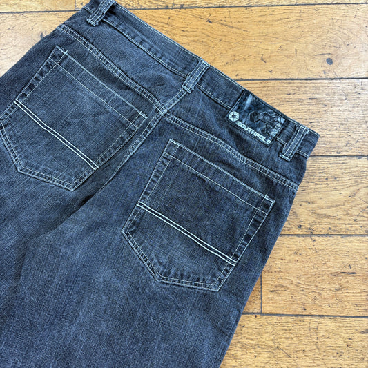 Vintage Southpole Embroidered Black Hip Hop Baggy Shorts Jorts - 36