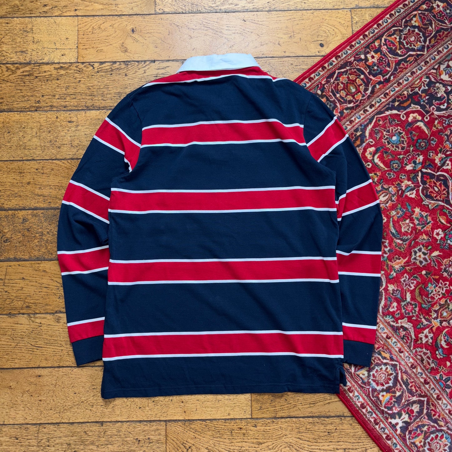 Vintage Fila Navy Red Stripe Rugby Polo Shirt - M