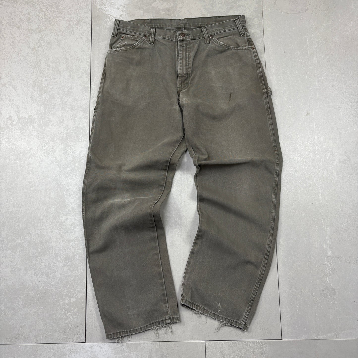 Vintage Dickies Workwear Carpenter Green Khaki Baggy Trousers - 36