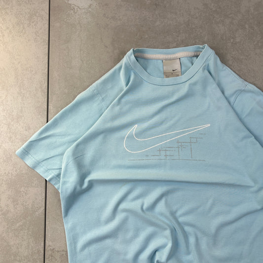 Vintage 00s Nike Swoosh Silver Tag Baby Blue T-Shirt - S