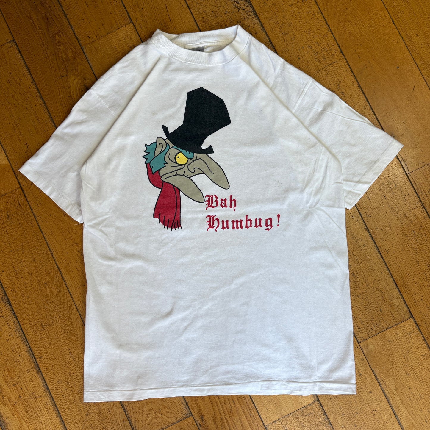 Vintage 90s Bah Humbug Christmas White Single Stitch Graphic T-Shirt - M