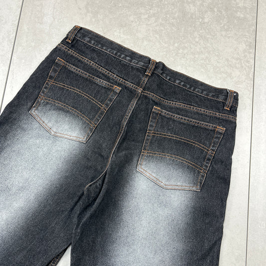 Vintage Embroidered Hip Hop Baggy Black Shorts Jorts - 36