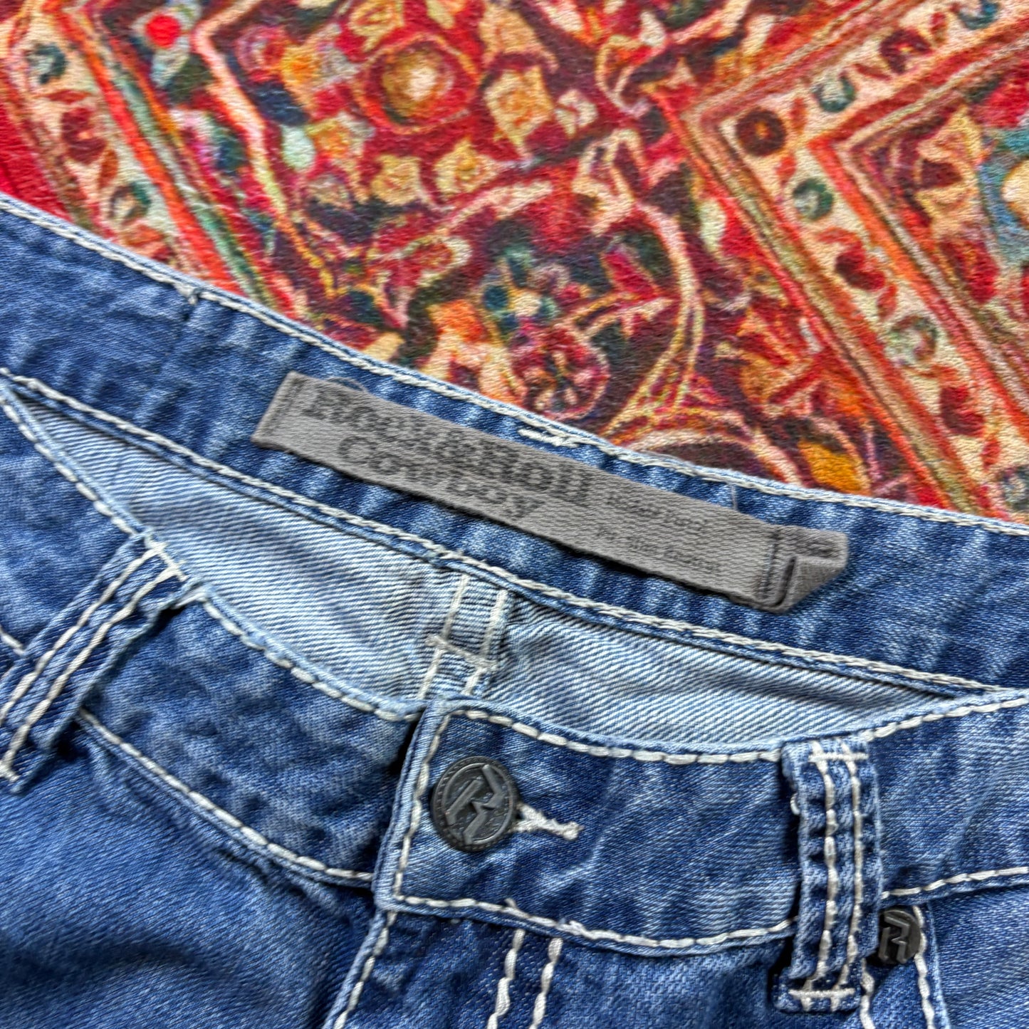 Vintage Bootcut Blue Embroidered Y2K Hip Hop Baggy Jeans - 38