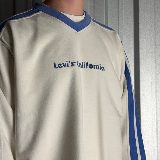 Vintage 90s Levi's White Blue Embroidered Sweatshirt - XL