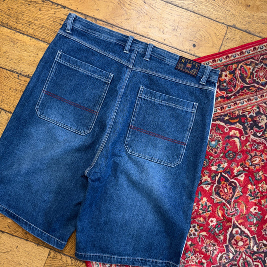 Vintage Embroidered Blue Hip Hop Baggy Shorts Jorts - 40