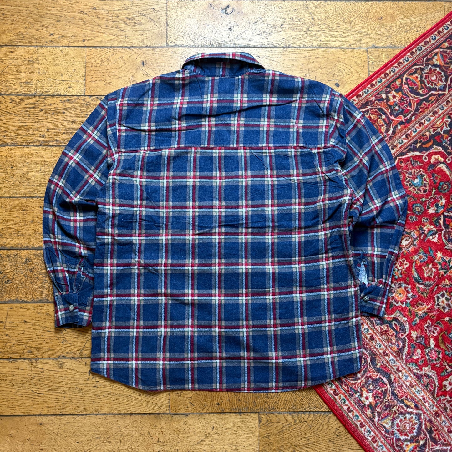 Vintage Wrangler Blue Check Flannel Embroidered Shirt - XL