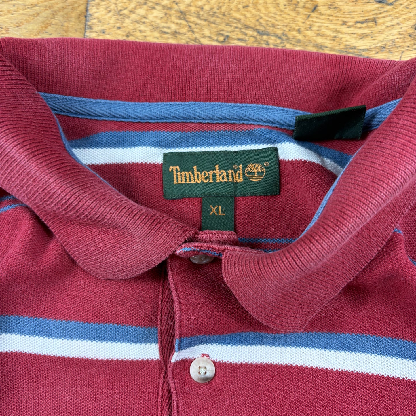 Vintage Timberland Red Stripe Polo T-Shirt - XL