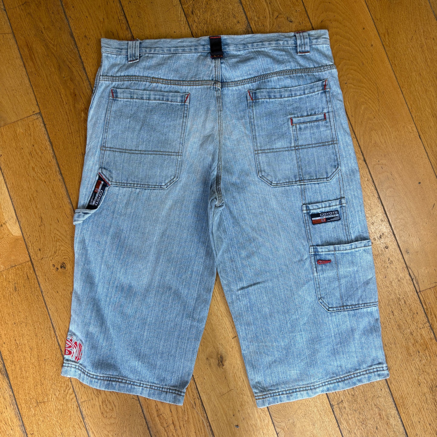 Vintage Coyote Embroidered Hip Hop Blue Baggy Shorts Jorts - 40