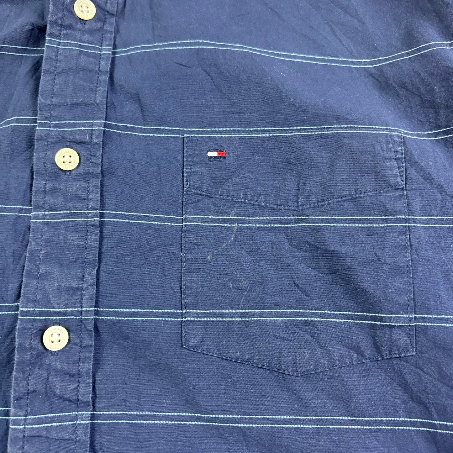 Vintage Tommy Hilfiger Navy Stripe Embroidered Shirt - L