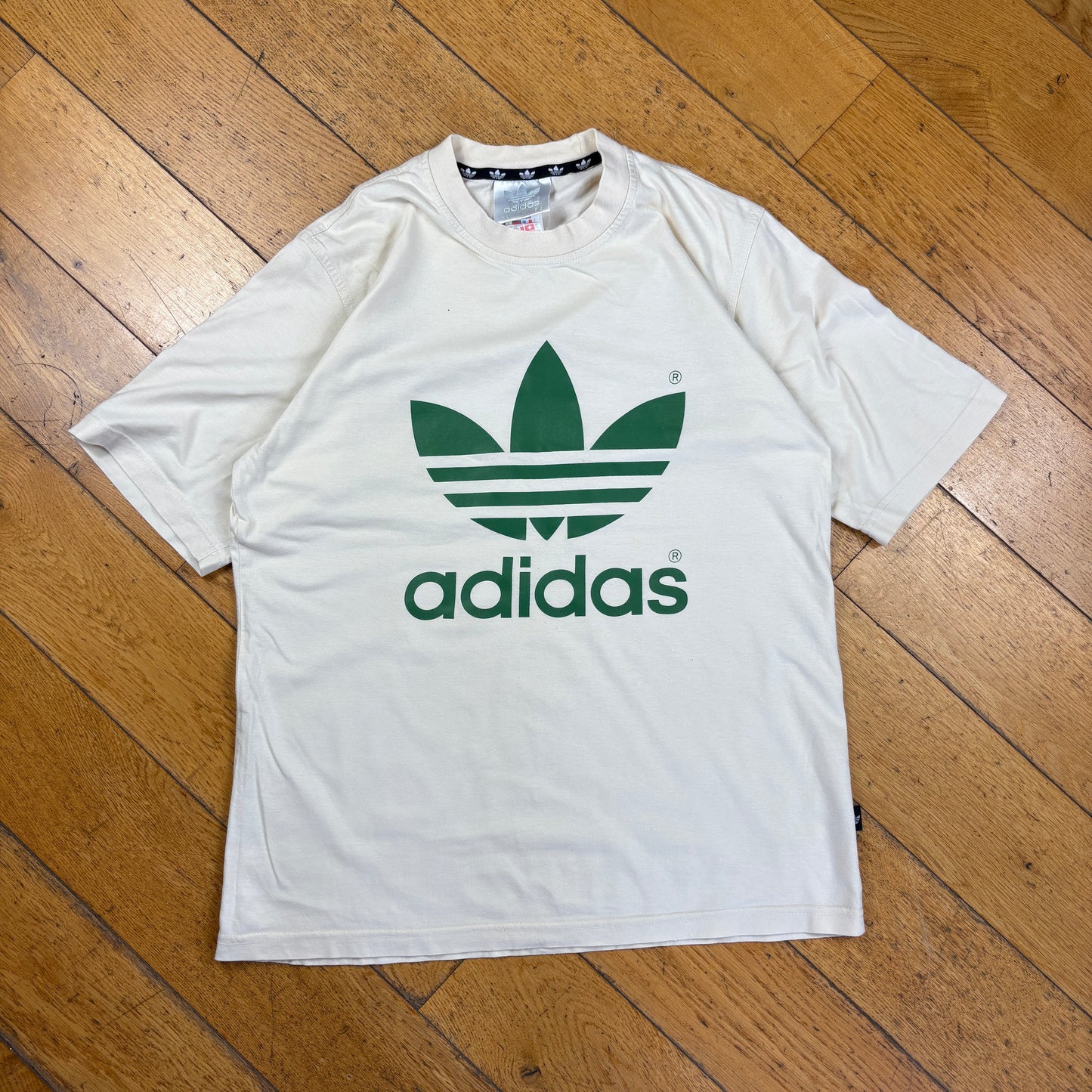 Vintage 90s Adidas Originals Cream Graphic T-Shirt - S