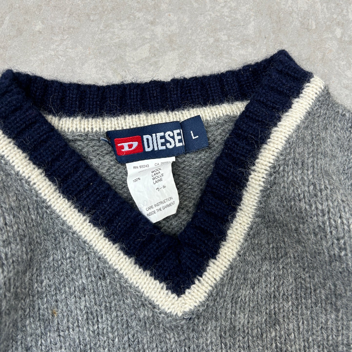 Vintage Diesel Grey Embroidered Chunky Knit Jumper - L
