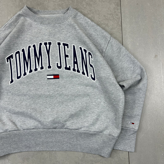 Vintage Tommy Jeans Hilfiger Embroidered Spellout Boxy Cropped Sweatshirt - S