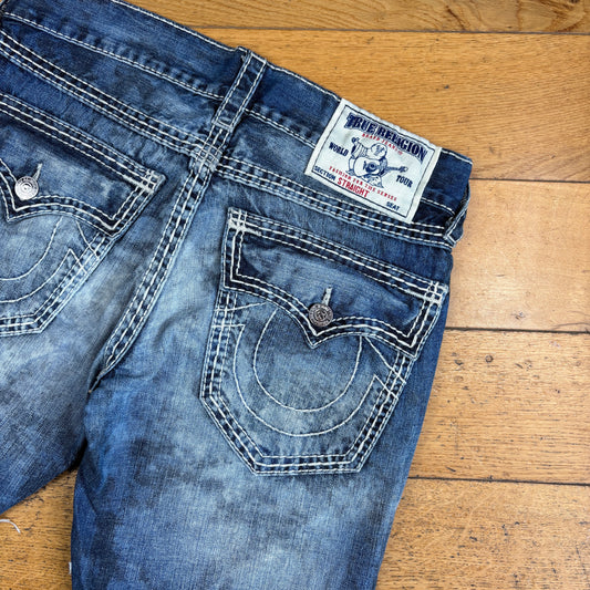 Vintage True Religion Blue Embroidered Y2K Shorts Jorts - 31