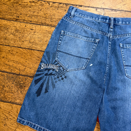 Vintage Billabong Blue Surfwear Embroidered Y2K Baggy Jeans Shorts Jorts - 32