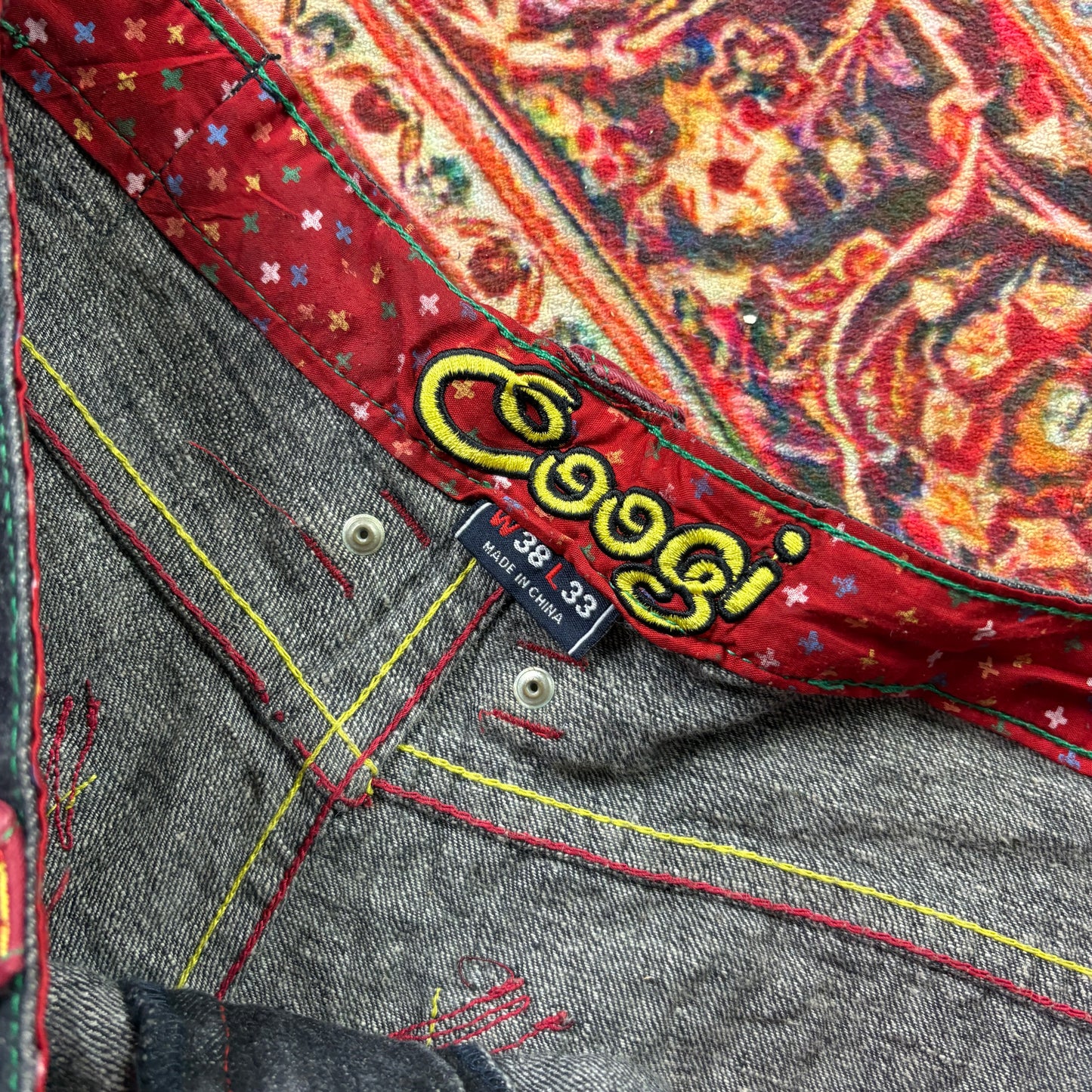 Vintage Coogi Washed Black Embroidered Y2K Hip Hop Baggy Jeans - 38