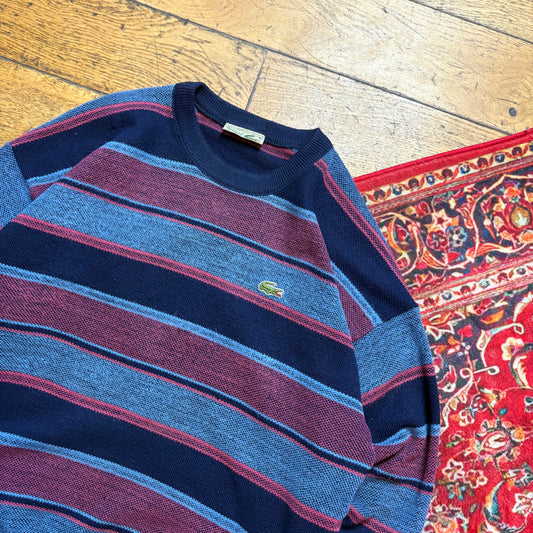 Vintage Chemise Lacoste Blue Stripe Knit Jumper - M