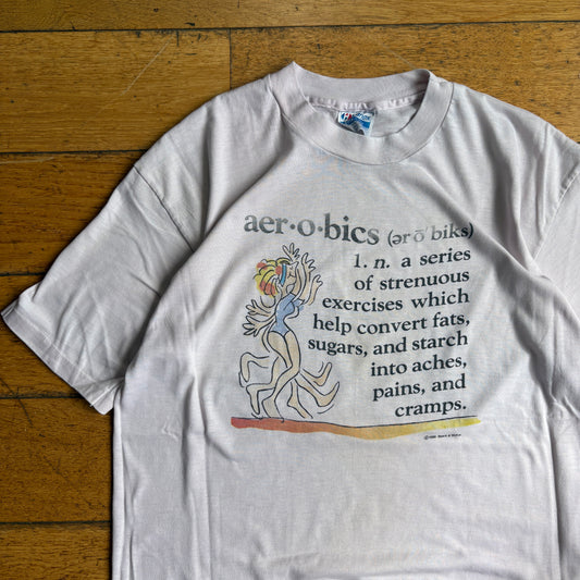 Vintage 1986 Funny Aerobics Slogan Light Pink Single Stitch Graphic T-Shirt - S