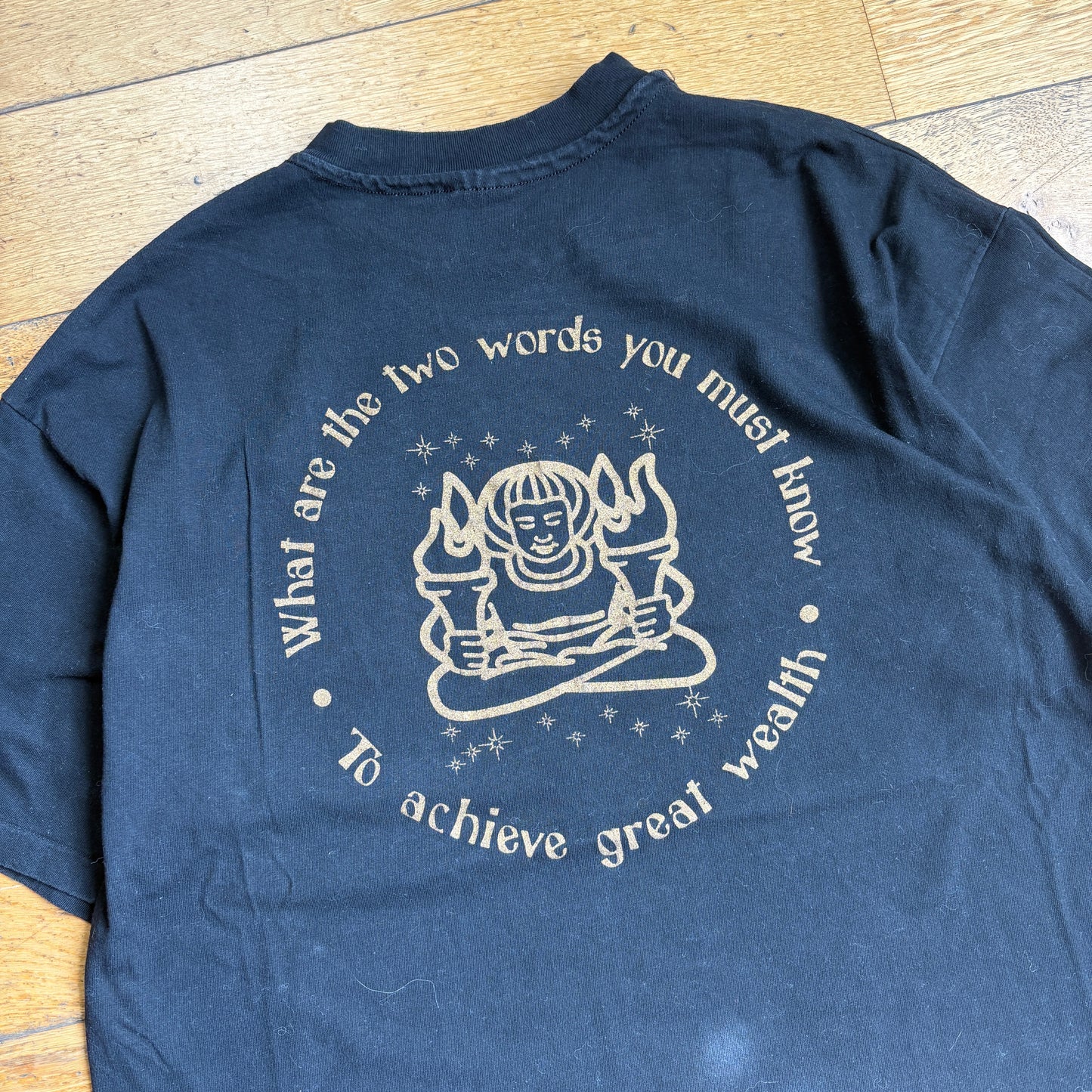 Vintage 90s Funny Buddha Single Stitch Black Graphic T-Shirt - XL