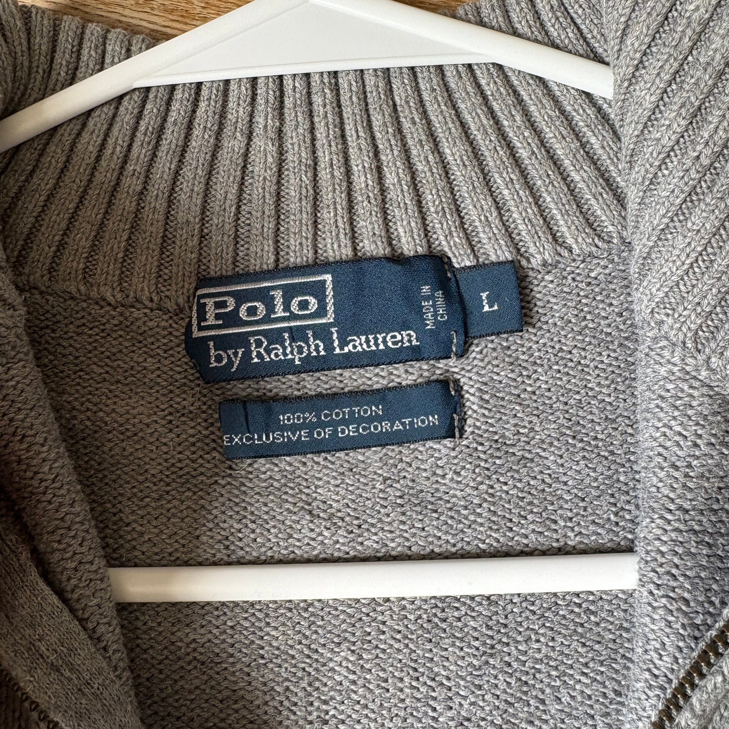 Vintage Ralph Lauren Grey Quarter Zip Knit Embroidered Sweatshirt - L