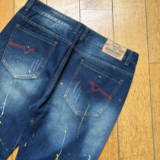 Vintage Embroidered Hip Hop Blue Paint Splatter Shorts Jorts - 36