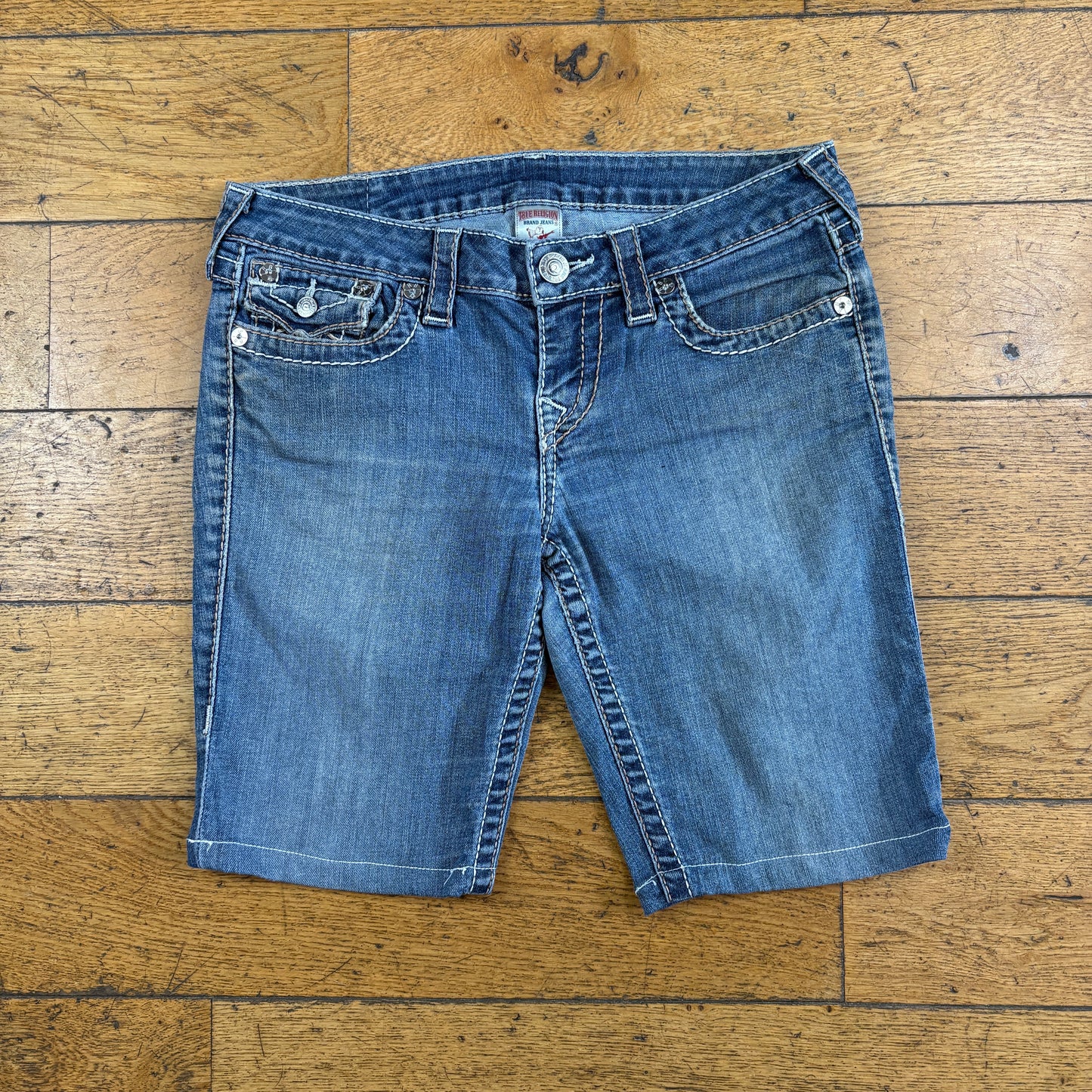 Vintage True Religion Blue Embroidered Y2K Shorts Jorts - 32