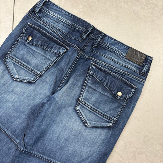 Vintage Embroidered Hip Hop Baggy Blue Shorts Jorts - 38