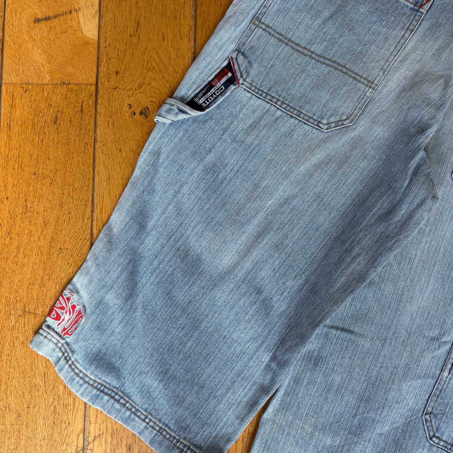 Vintage Coyote Embroidered Hip Hop Blue Baggy Shorts Jorts - 40