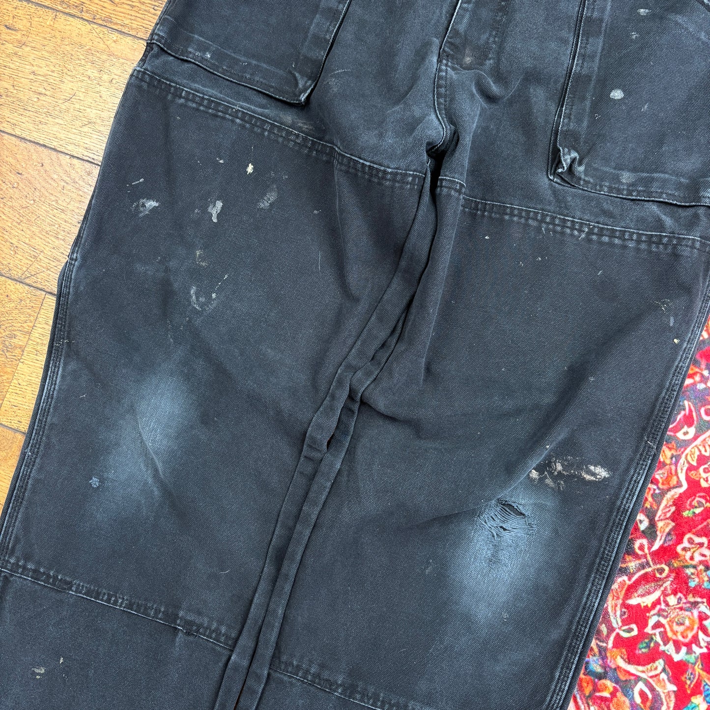 Vintage Dickies Black Double Knee Workwear Carpenter Baggy Trousers - 36