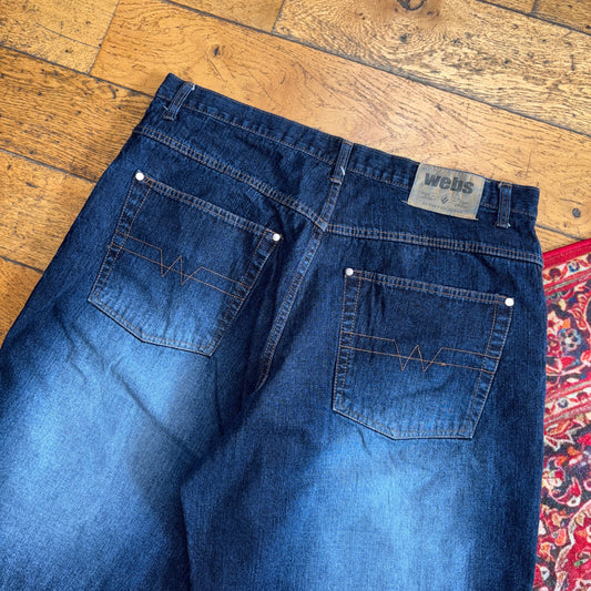 Vintage Webs Embroidered Blue Hip Hop Baggy Shorts Jorts - 38