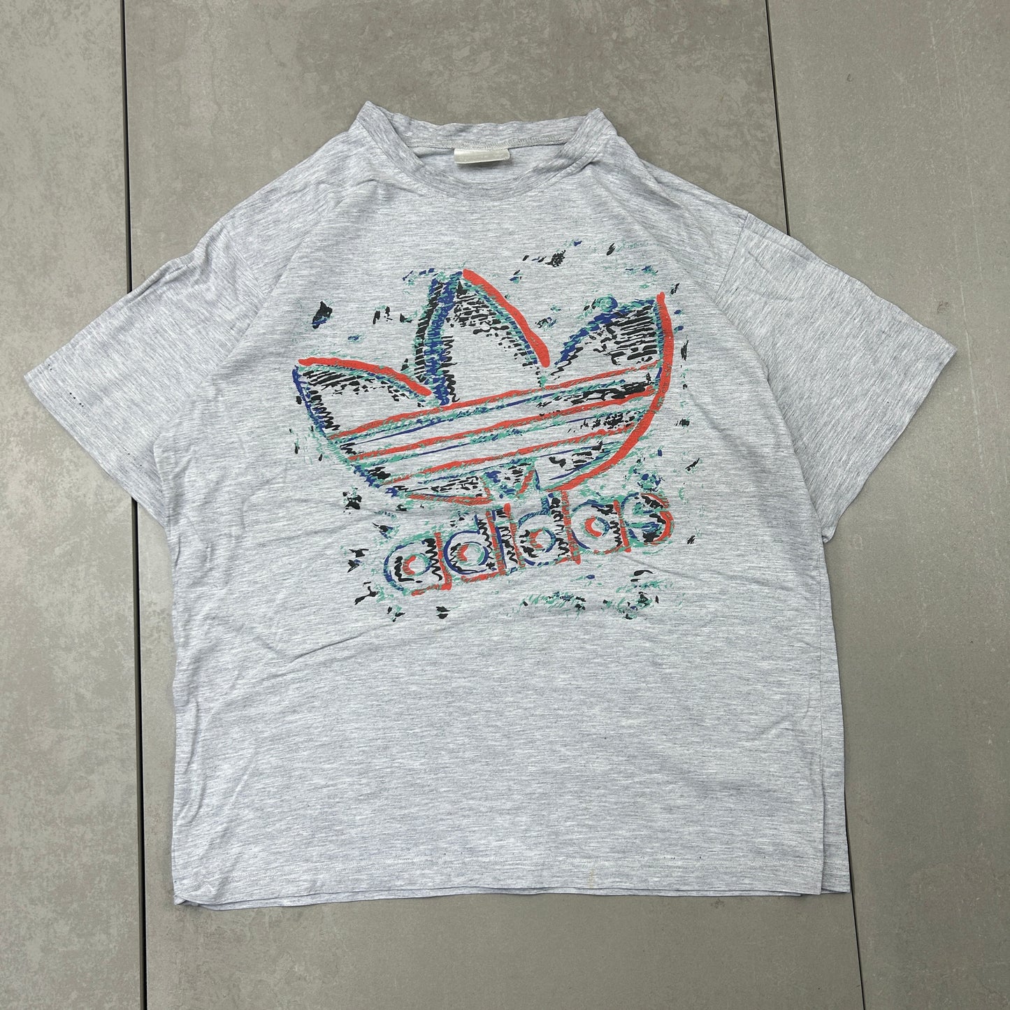 Vintage 80s Adidas Grey Single Stitch Graphic T-Shirt - L