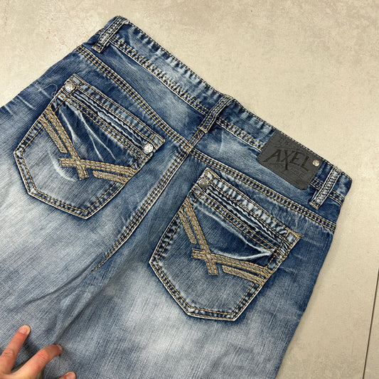 Vintage Axel Embroidered Hip Hop Baggy Shorts Blue Jorts - 32