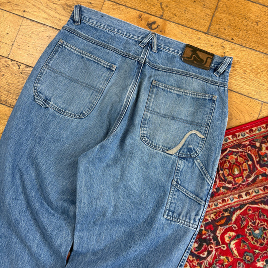 Vintage DrunknMunky Blue Carpenter Embroidered Y2K Hip Hop Baggy Jeans - 36