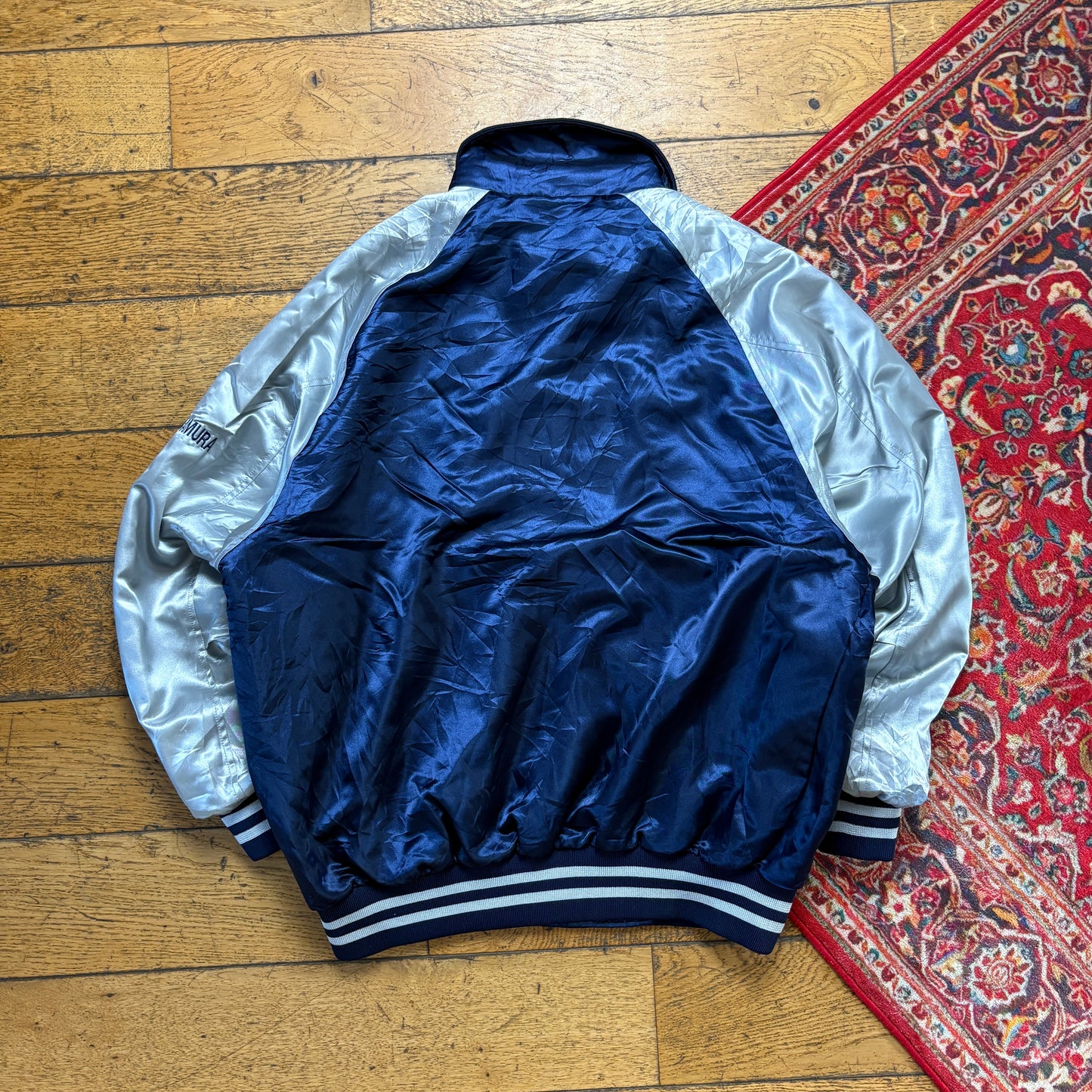 Vintage Navy Satin Varsity College Baseball Americana Jacket - L