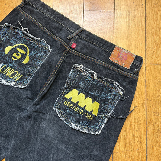 Vintage RMC Embroidered Hip Hop Black Baggy Shorts Jorts - 40
