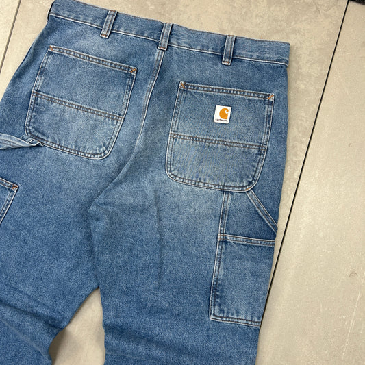 New Carhartt Double Knee Carpenter Baggy Blue Jeans - 35