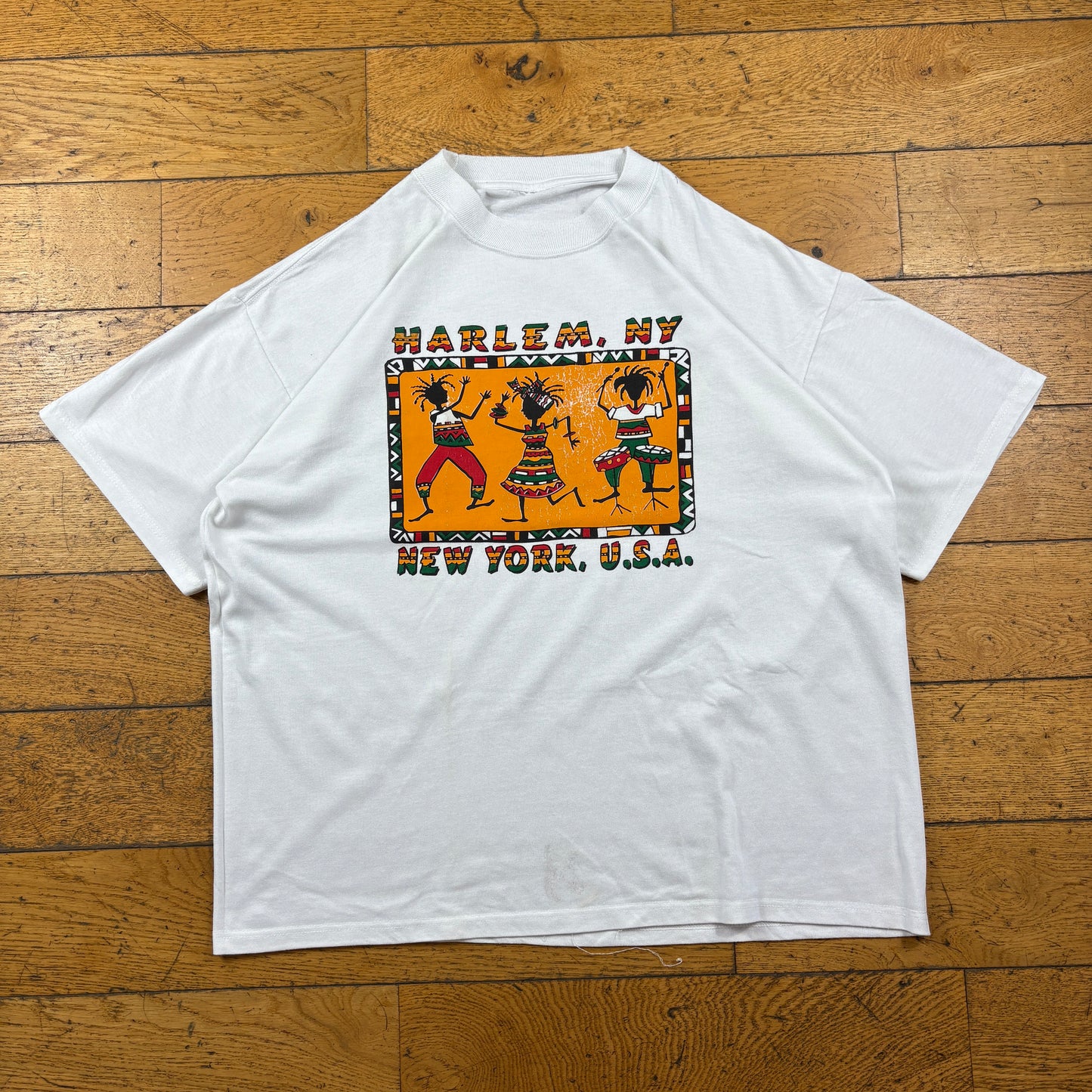 Vintage 90s Harlem New York White Graphic T-Shirt - XL