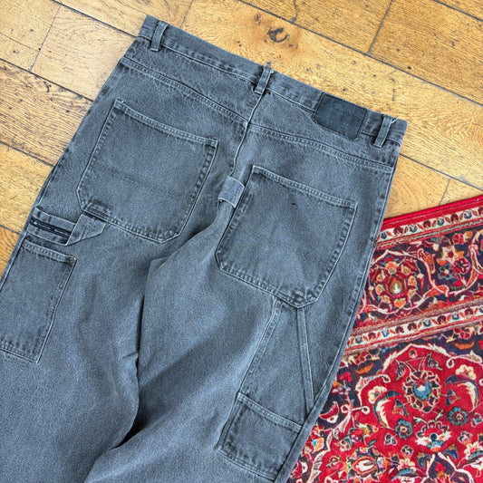 Vintage Grey Carpenter Embroidered Y2K Hip Hop Baggy Jeans - 36