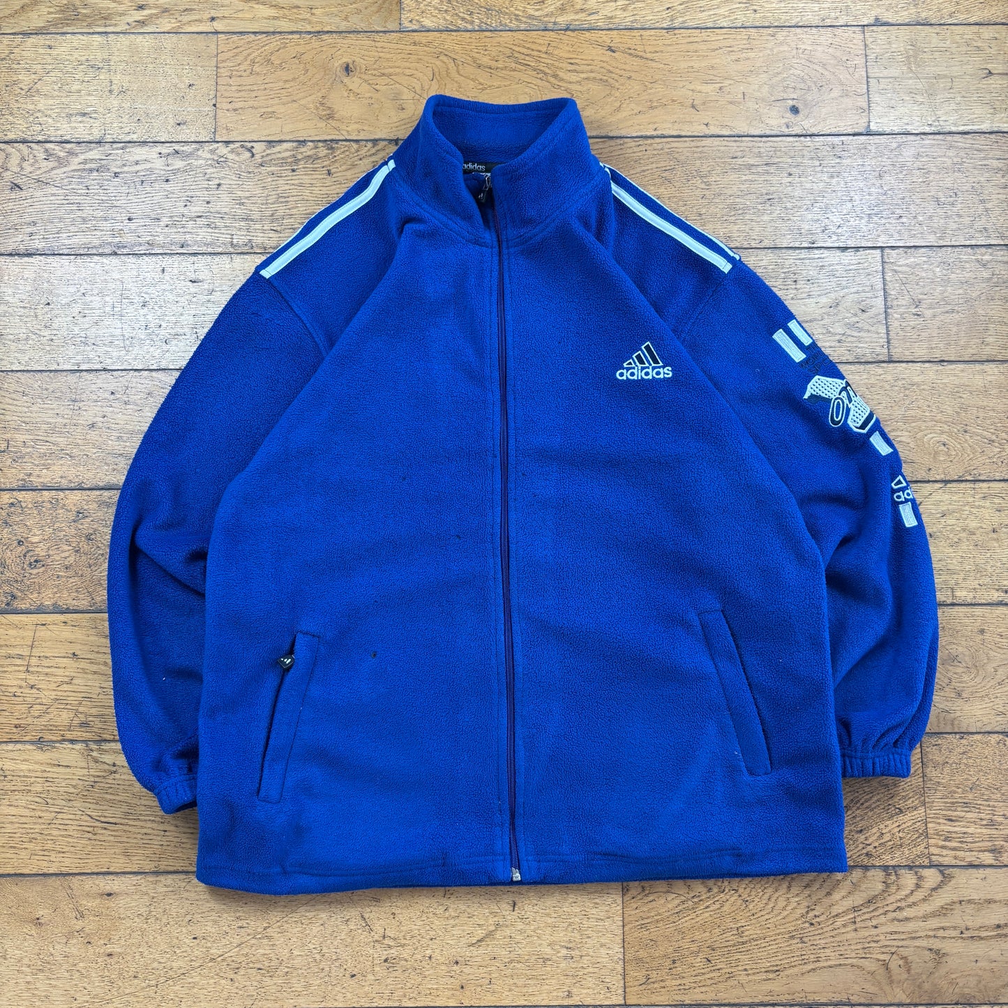 Vintage Adidas Blue Embroidered Fleece Sweatshirt - XL