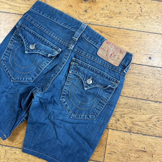 Vintage True Religion Blue Embroidered Y2K Shorts Jorts - 34