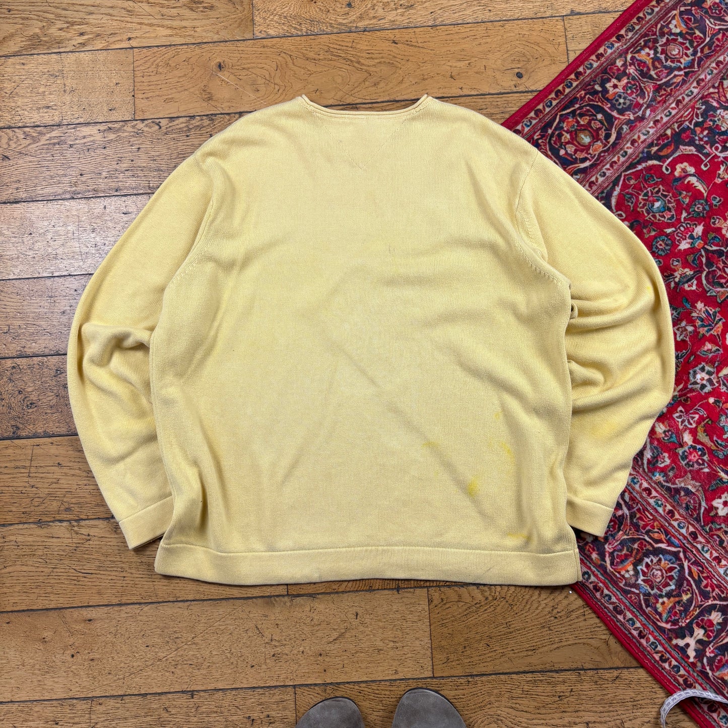 Vintage Tommy Hilfiger Yellow Embroidered Stripe Knit Jumper - XL