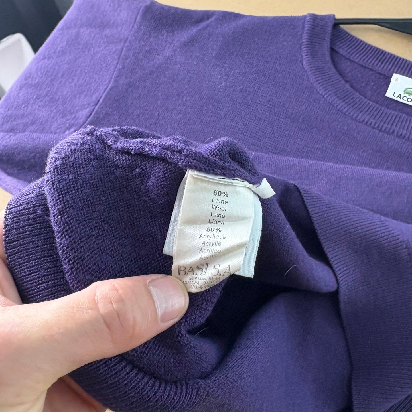 Vintage Lacoste Purple Wool Blend Knit Jumper - L