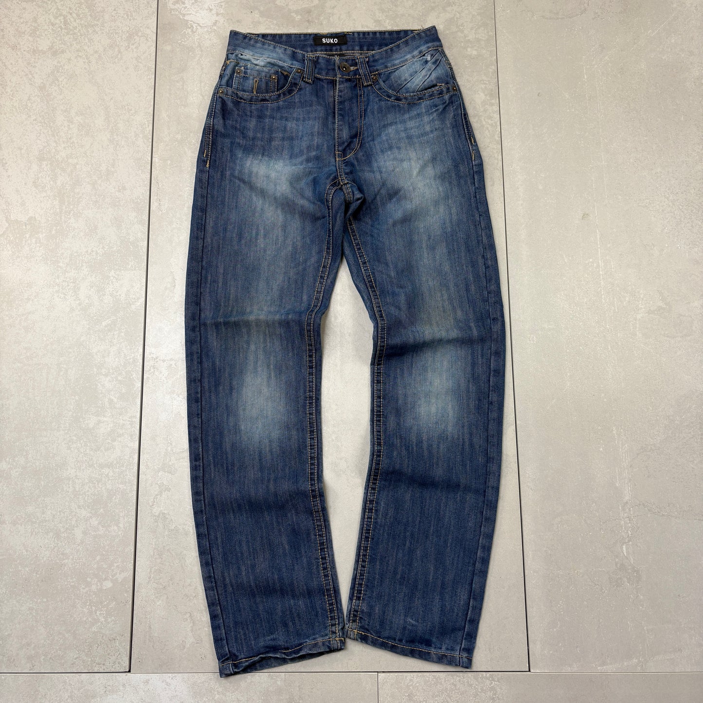 Vintage Embroidered Hip Hop Straight Blue Jeans - 30