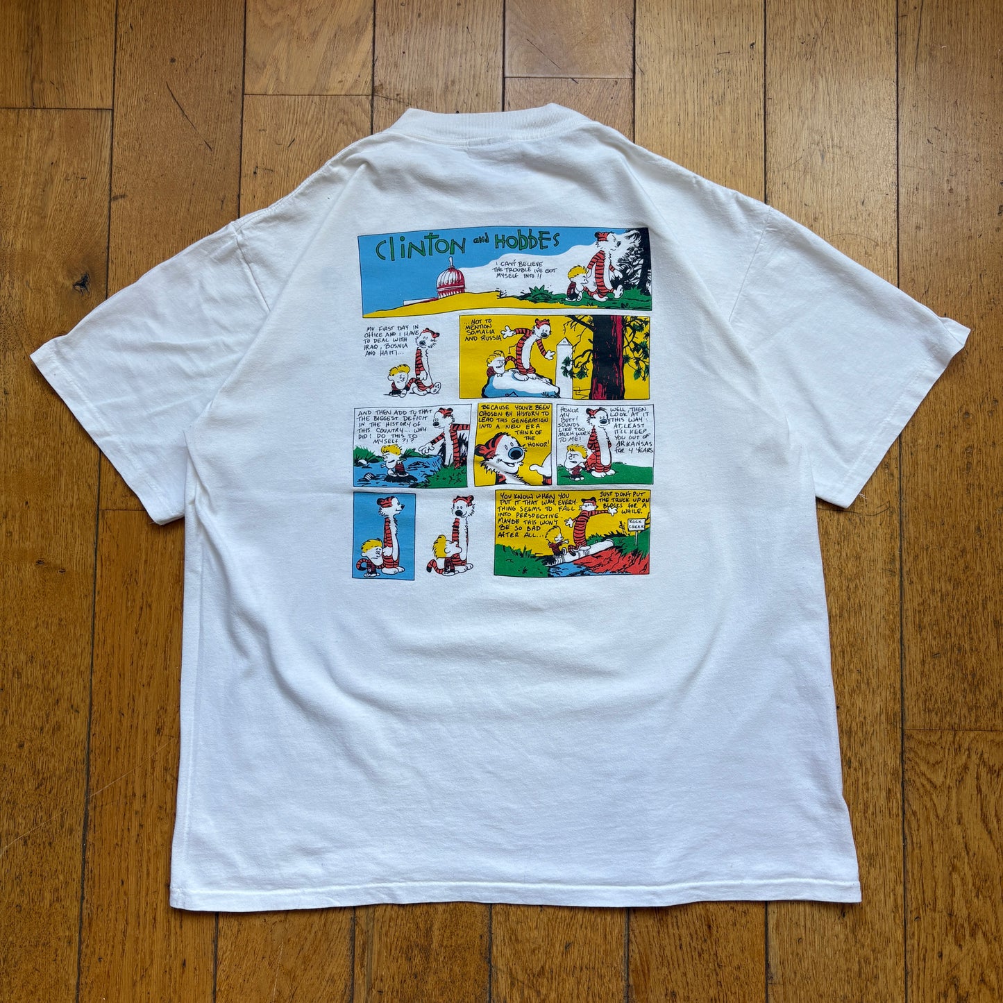 Vintage 1993 Calvin and Hobbes Spoof White Single Stitch Graphic T-Shirt - XL