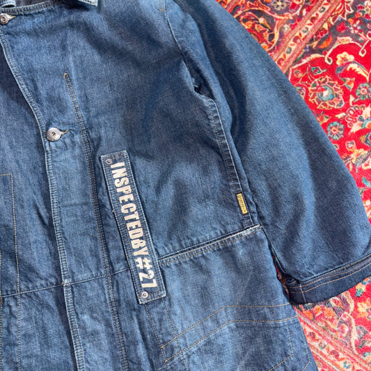 Vintage Armani Jeans Blue Denim Overcoat Chore Parka Workwear Trench Jacket - S