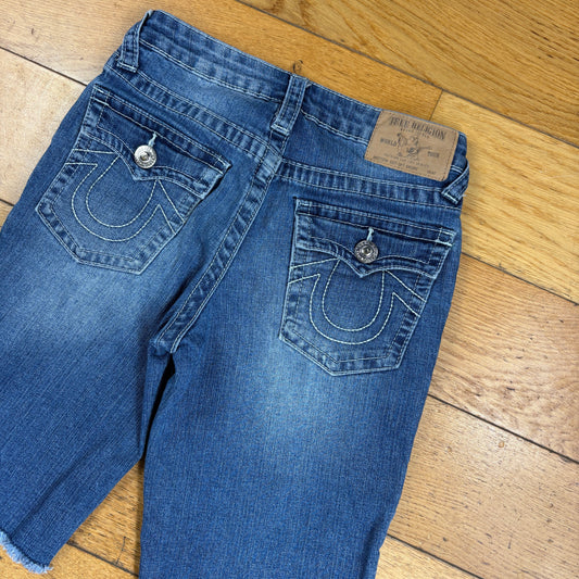 Vintage True Religion Womens Blue Embroidered Y2K Shorts Jorts - Size 6